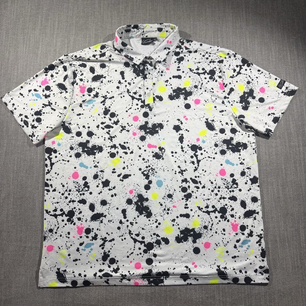 Sunday Swagger Polo Shirt Mens 2XL White Paint Splatter Golf Performance